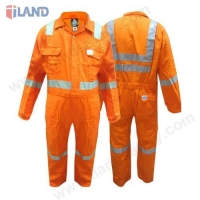 Coverall, Polyester, Orange, Lapel Collar