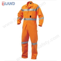 Coverall, Polyester, Orange, Lapel Collar