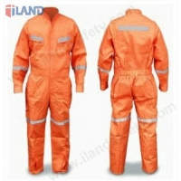 Coverall, Polyester, Orange, Mandarin Collar